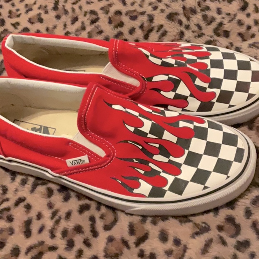 Vans Racing Red and Tru White checkered slip on custom animated